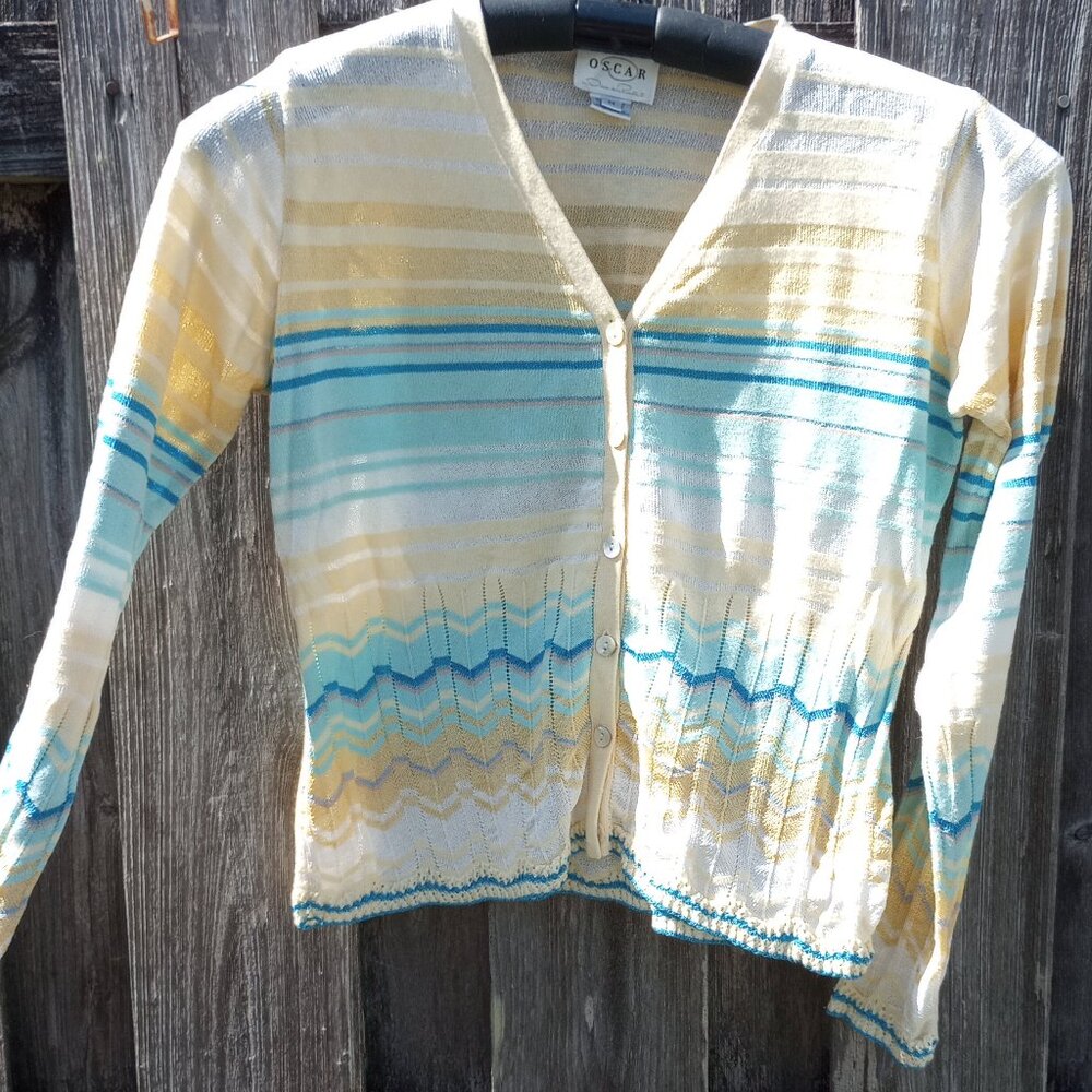 Vintage Oscar de la Renta Striped Knit Cardigan